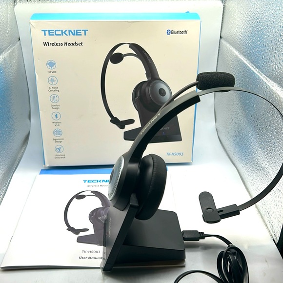 TECKNET Bluetooth 5.0 Headset with Microphone for PC, USB Wireless Headset with - Picture 1 of 10
